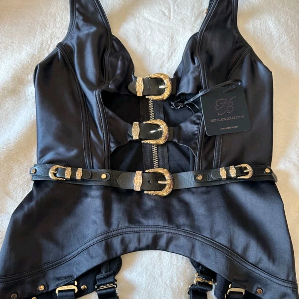 Honey Birdette Jolene Bustier Black and Gold Size L - Picture 2 of 7